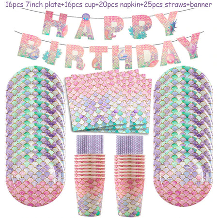 Mermaid Disposable Tableware &amp;amp; Birthday Decorations 78pcs set