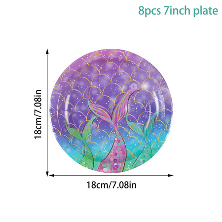 Mermaid Disposable Tableware &amp;amp; Birthday Decorations 8pcs 7inch-A
