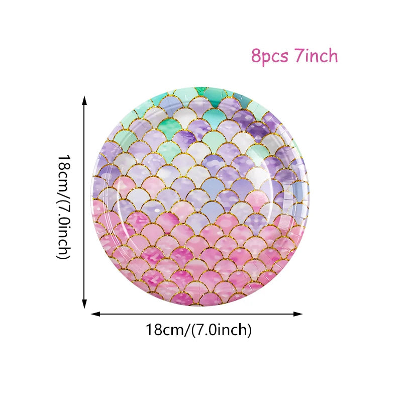Mermaid Disposable Tableware &amp;amp; Birthday Decorations 8pcs 7inch-B