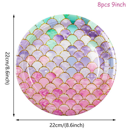 Mermaid Disposable Tableware &amp;amp; Birthday Decorations 8pcs 9inch-B