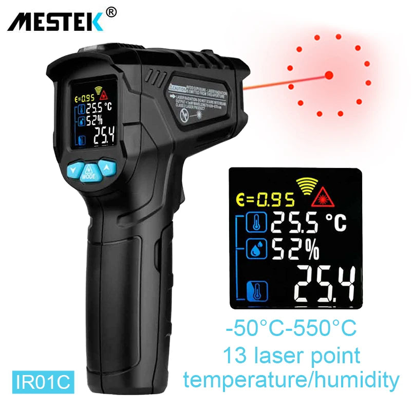 Mestek IR02C ~50-800C Digital Infrared Thermometer Color Screen High Temperature Meter Non-contact Pyrometer Outdoor Thermometer IR01C / CHINA