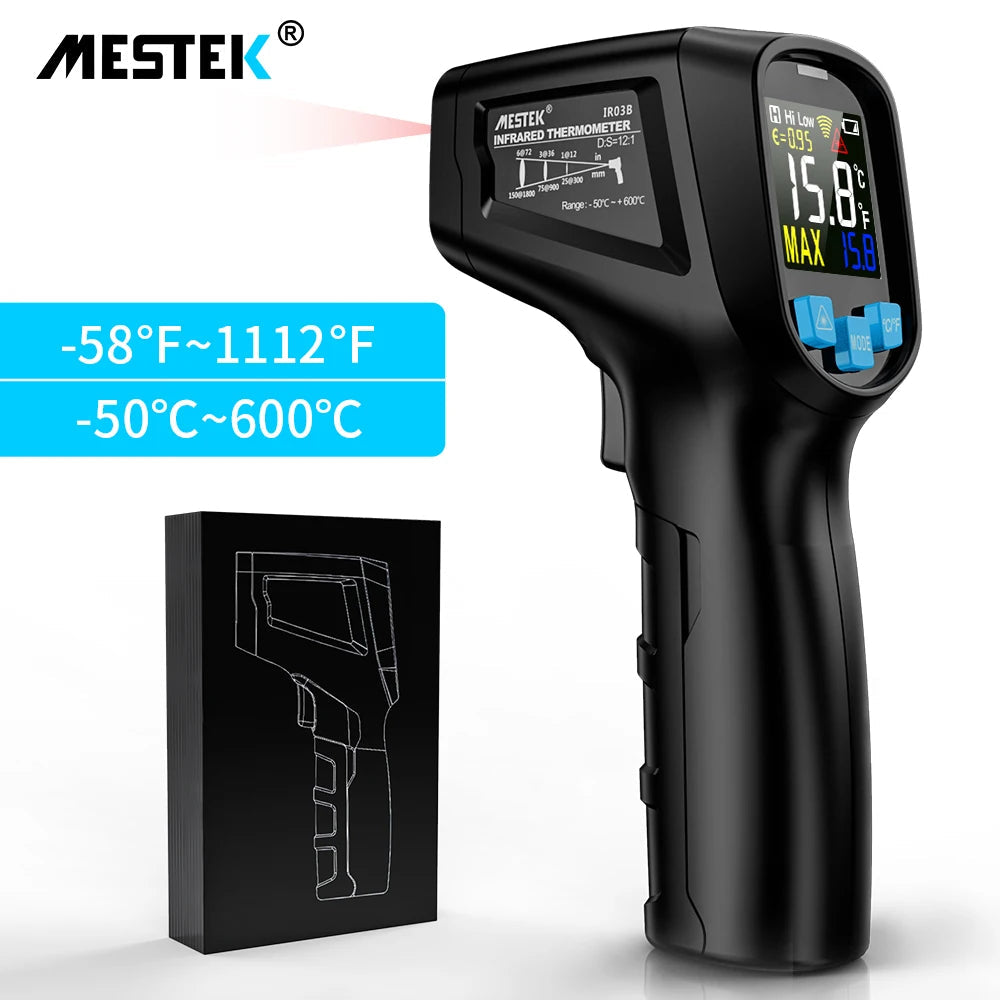 Mestek IR02C ~50-800C Digital Infrared Thermometer Color Screen High Temperature Meter Non-contact Pyrometer Outdoor Thermometer IR03B / CHINA
