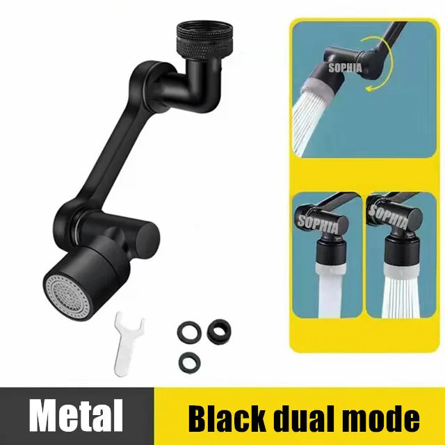 Metal Copper 1080&amp;deg; Rotation Faucet Aerator Extender Swivel Robotic Arm Faucets Sprayer Head Nozzle Kitchen Tap Saving Water 1080 degree black