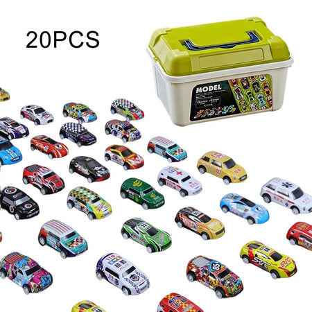 Mini Alloy Car Model Set with Storage Box Diecast Cars Toys for Boys Sliding Inertia Vehicle Children Toy Kit Kids Gifts 20PCS