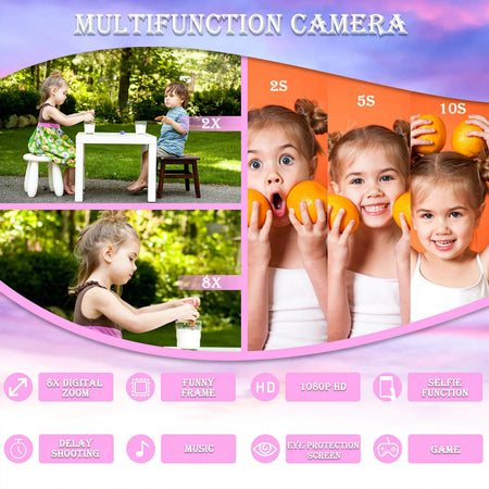 Mini Kid Camera Digital Camera Toys for Girls Boys 1080P HD Screen Music Playback Gaming 2 inch Children Camera Birthday Gift