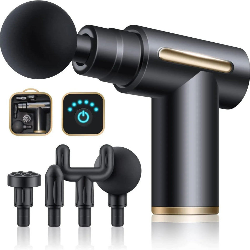 Mini Massage Gun Percussion Muscle Massage Gun with 6 Speeds 4 Massage Heads With Carrying Bag for Back Shoulder Muscle Relieve