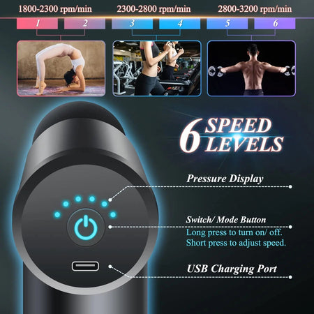 Mini Massage Gun Percussion Muscle Massage Gun with 6 Speeds 4 Massage Heads With Carrying Bag for Back Shoulder Muscle Relieve