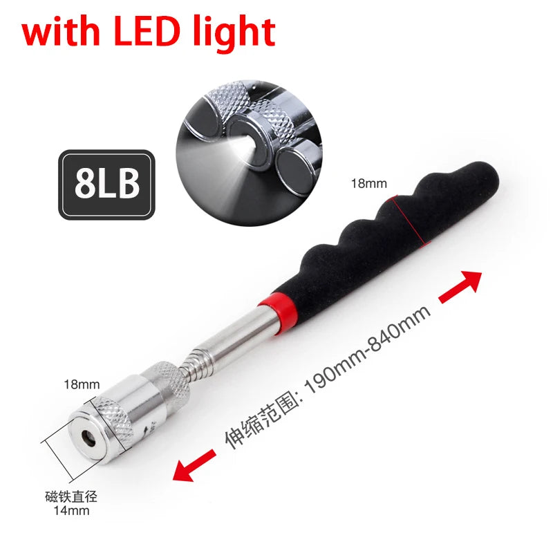 Mini Portable Telescopic Magnetic Magnet Pen Handy Tools Capacity For Picking Up Nut Bolt Extendable Pickup Rod Stick black with ligh 8LB / CHINA
