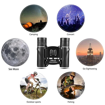 Mini Portable Zoom HD Telescope Binoculars Powerful 500x25 Folding Long Range Low Light Night Vision Professional