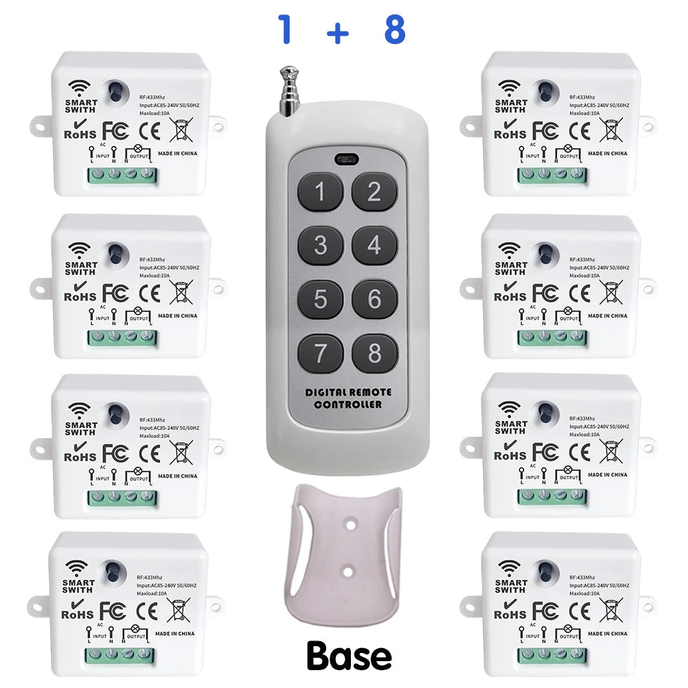 Mini Wireless Smart Light Switch with Remote Control 200M Distance 433 Mhz RF Relay Receiver Ac220V Switch for Home Led Lamp Fan 8RC 1B
