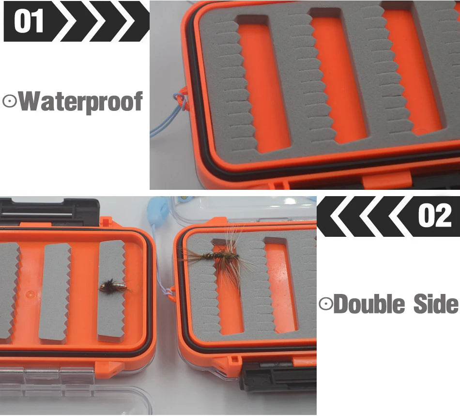 MNFT 1Pcs Double Side Fly Trout Fishing Pocket Boxs Waterproof Assorted Nymphs Holds Flies Fishing Fly Box with Slit Foam Inside