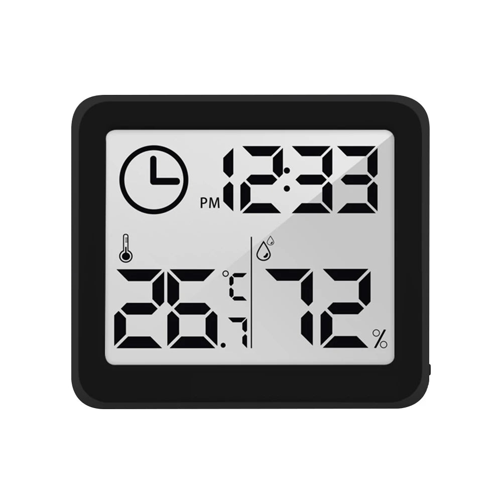 Multifunction Thermometer Hygrometer Automatic Electronic Temperature Humidity Monitor Clock 3.2inch Large LCD Screen Black