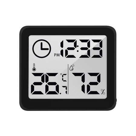 Multifunction Thermometer Hygrometer Automatic Electronic Temperature Humidity Monitor Clock 3.2inch Large LCD Screen Black