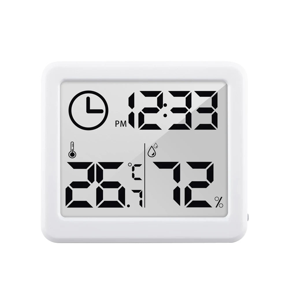 Multifunction Thermometer Hygrometer Automatic Electronic Temperature Humidity Monitor Clock 3.2inch Large LCD Screen White
