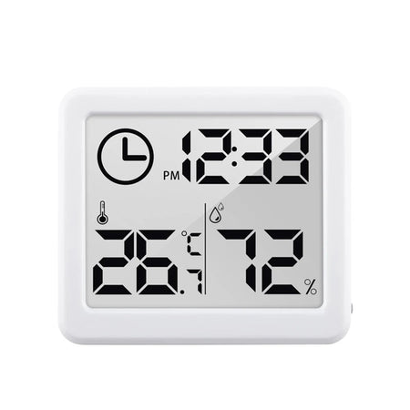 Multifunction Thermometer Hygrometer Automatic Electronic Temperature Humidity Monitor Clock 3.2inch Large LCD Screen White