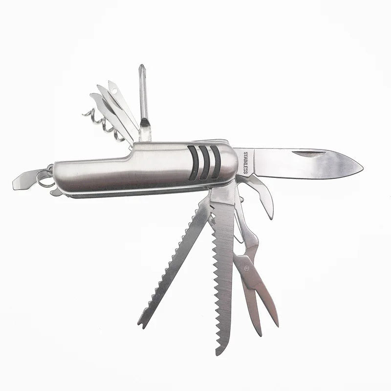 Multifunctional Folding Swiss Army Knife Portable EDC Stainless Steel Pocket Knife Outdoor Camping Emergency CombinationTool Type 3-Steel color