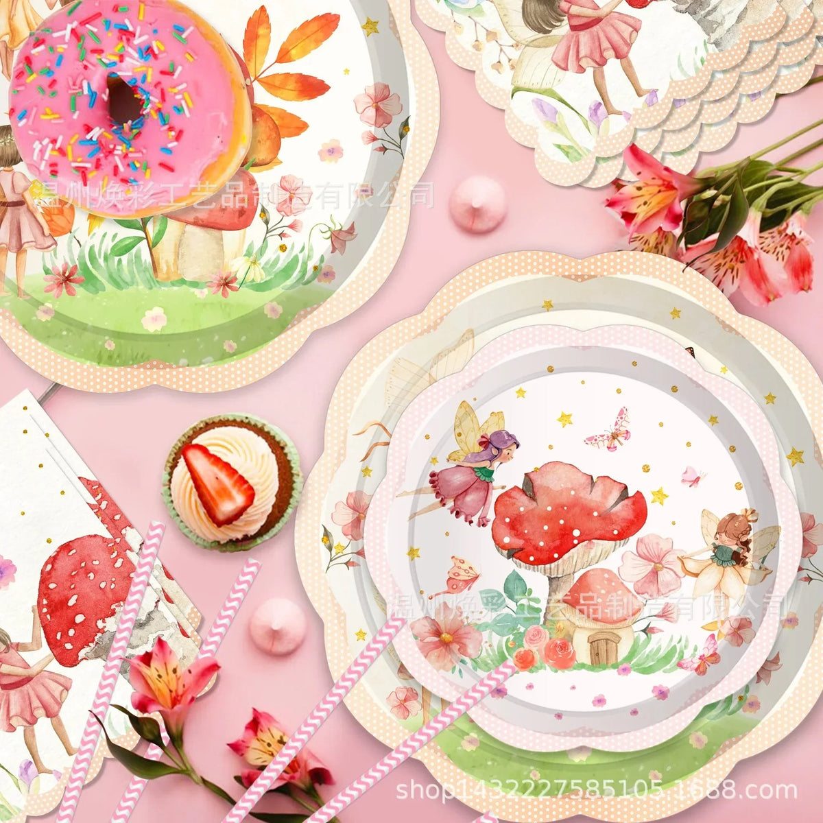 Mushroom Flower Fairy Disposable Tableware Set