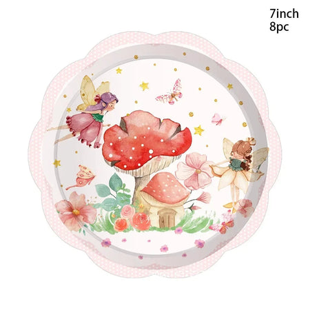 Mushroom Flower Fairy Disposable Tableware Set 8pcs 7inch plates