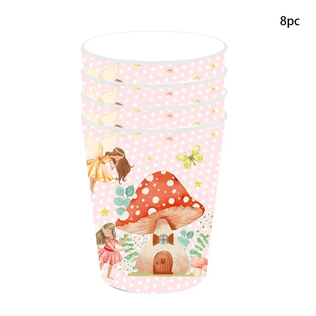 Mushroom Flower Fairy Disposable Tableware Set 8pcs cups