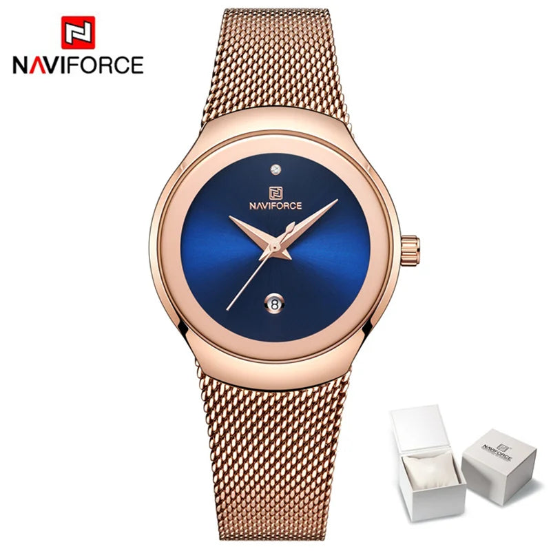 NAVIFORCE 2022 Women Watches Luxury Rose Gold Ultra Thin Ladies Watch Luxury Waterproof Quartz WristWatch Woman Relogio Feminino