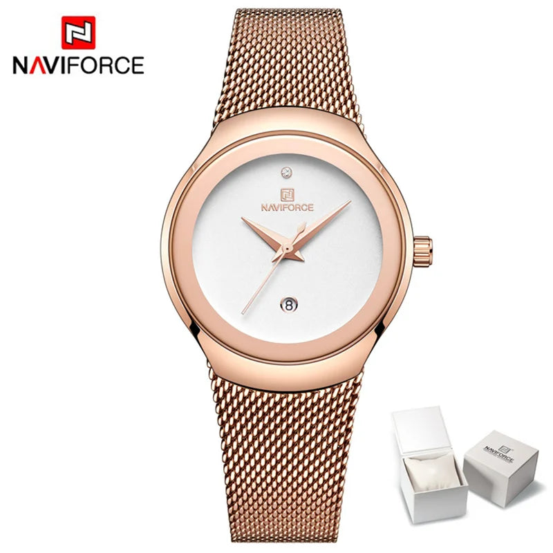 NAVIFORCE 2022 Women Watches Luxury Rose Gold Ultra Thin Ladies Watch Luxury Waterproof Quartz WristWatch Woman Relogio Feminino