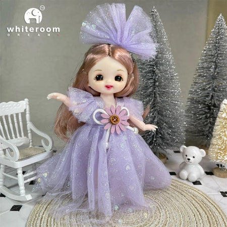 New 16cm Mini Bjd Doll 13 Joint Cute Doll 3D Brown Eye Dress Up Fashion Baby with Clothes Shoes Childre  DIY Toy Girl Gift Free baby06 / baby and clothes / CHINA