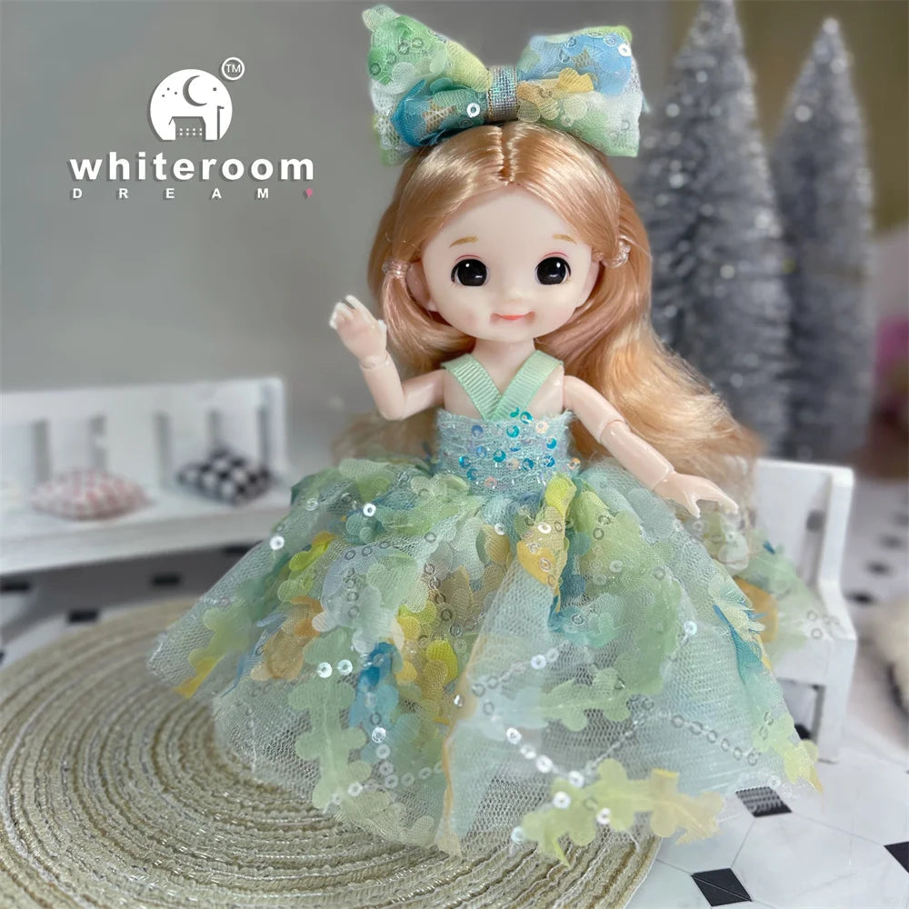 New 16cm Mini Bjd Doll 13 Joint Cute Doll 3D Brown Eye Dress Up Fashion Baby with Clothes Shoes Childre  DIY Toy Girl Gift Free baby07 / baby and clothes / CHINA