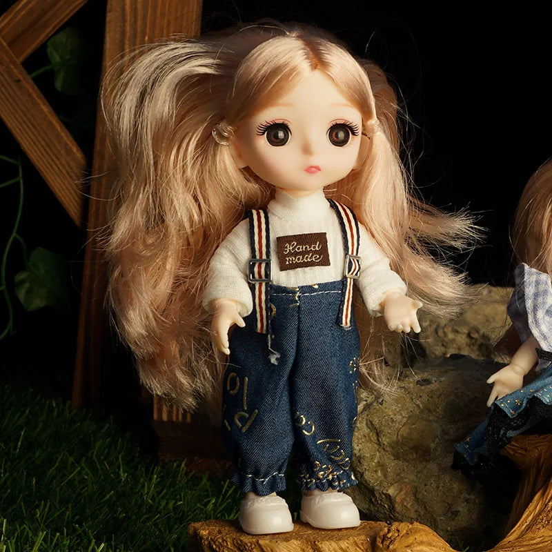 New 16cm Mini Bjd Doll 13 Joint Cute Doll 3D Brown Eye Dress Up Fashion Baby with Clothes Shoes Childre  DIY Toy Girl Gift Free baby10 / baby and clothes / CHINA