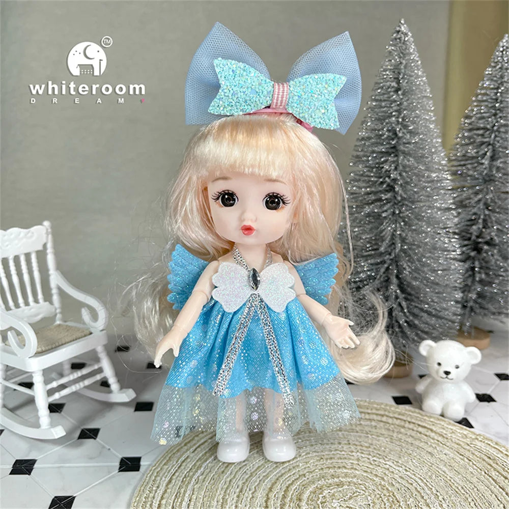 New 16cm Mini Bjd Doll 13 Joint Cute Doll 3D Brown Eye Dress Up Fashion Baby with Clothes Shoes Childre  DIY Toy Girl Gift Free baby12 / baby and clothes / CHINA