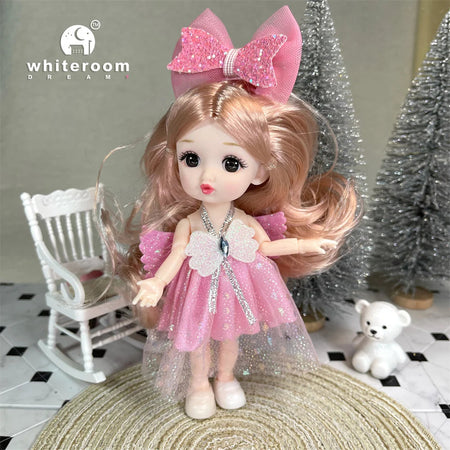 New 16cm Mini Bjd Doll 13 Joint Cute Doll 3D Brown Eye Dress Up Fashion Baby with Clothes Shoes Childre  DIY Toy Girl Gift Free baby15 / baby and clothes / CHINA