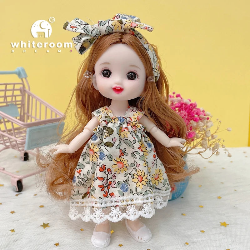 New 16cm Mini Bjd Doll 13 Joint Cute Doll 3D Brown Eye Dress Up Fashion Baby with Clothes Shoes Childre  DIY Toy Girl Gift Free baby2 2 / baby and clothes / CHINA