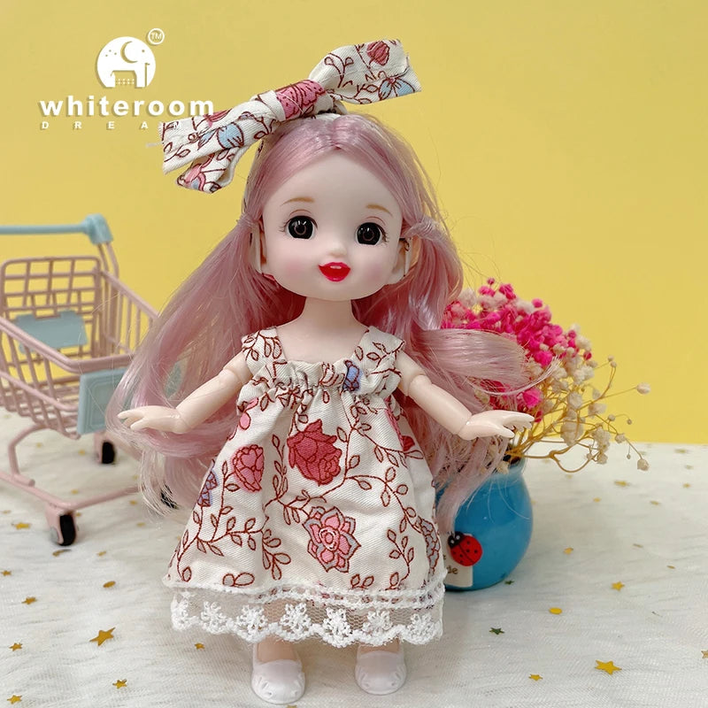 New 16cm Mini Bjd Doll 13 Joint Cute Doll 3D Brown Eye Dress Up Fashion Baby with Clothes Shoes Childre  DIY Toy Girl Gift Free baby2 / baby and clothes / CHINA