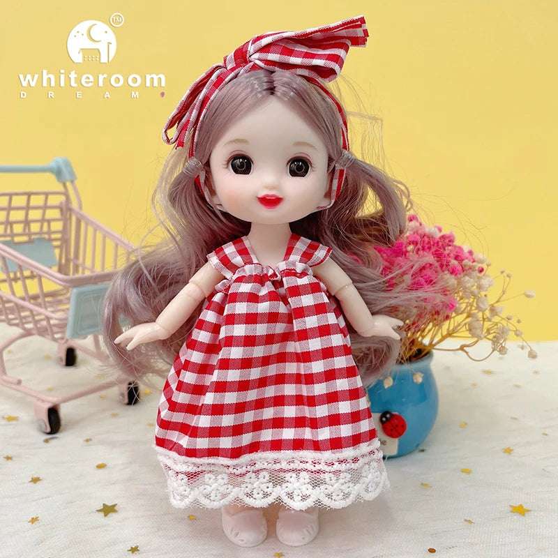 New 16cm Mini Bjd Doll 13 Joint Cute Doll 3D Brown Eye Dress Up Fashion Baby with Clothes Shoes Childre  DIY Toy Girl Gift Free baby20 / baby and clothes / CHINA