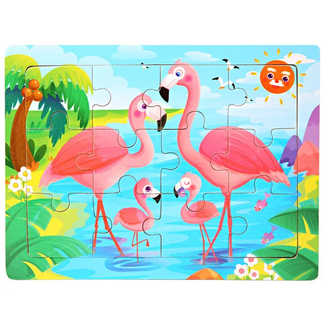 New 30 Pieces Wooden 3d Puzzles Cartoon Animal Jigsaw Puzzle Board Game Preschool Montessori Educational Toys For Children 12pcs Model C