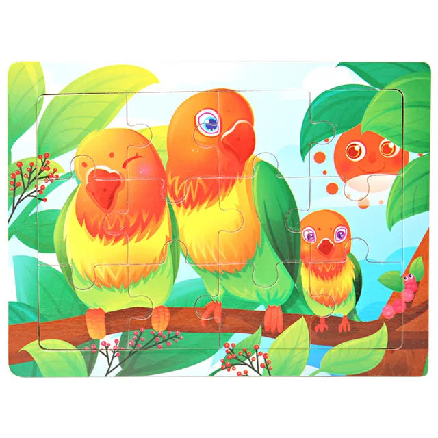 New 30 Pieces Wooden 3d Puzzles Cartoon Animal Jigsaw Puzzle Board Game Preschool Montessori Educational Toys For Children 12pcs Model F