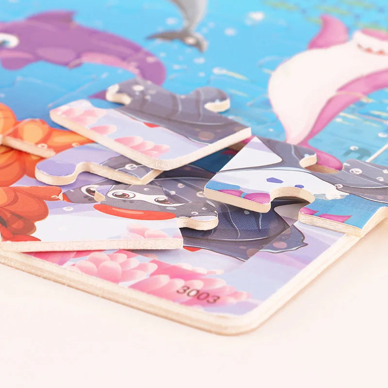 New 30 Pieces Wooden 3d Puzzles Cartoon Animal Jigsaw Puzzle Board Game Preschool Montessori Educational Toys For Children