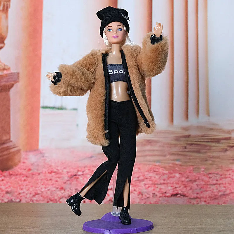 New 30cm Doll Full Set 11 Joints Movable Doll with Clothes Suit Girls Play House Dress Up Toy Brown / Doll with Clothes