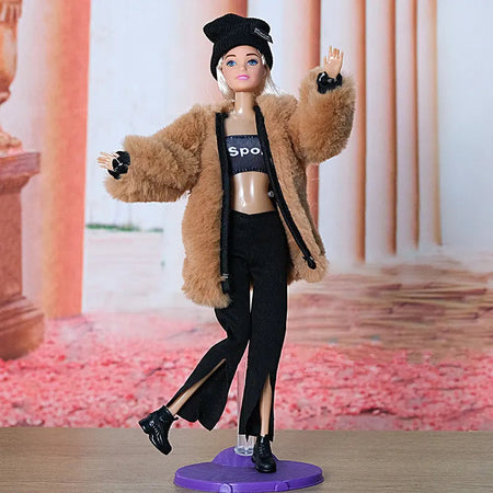 New 30cm Doll Full Set 11 Joints Movable Doll with Clothes Suit Girls Play House Dress Up Toy Brown / Doll with Clothes