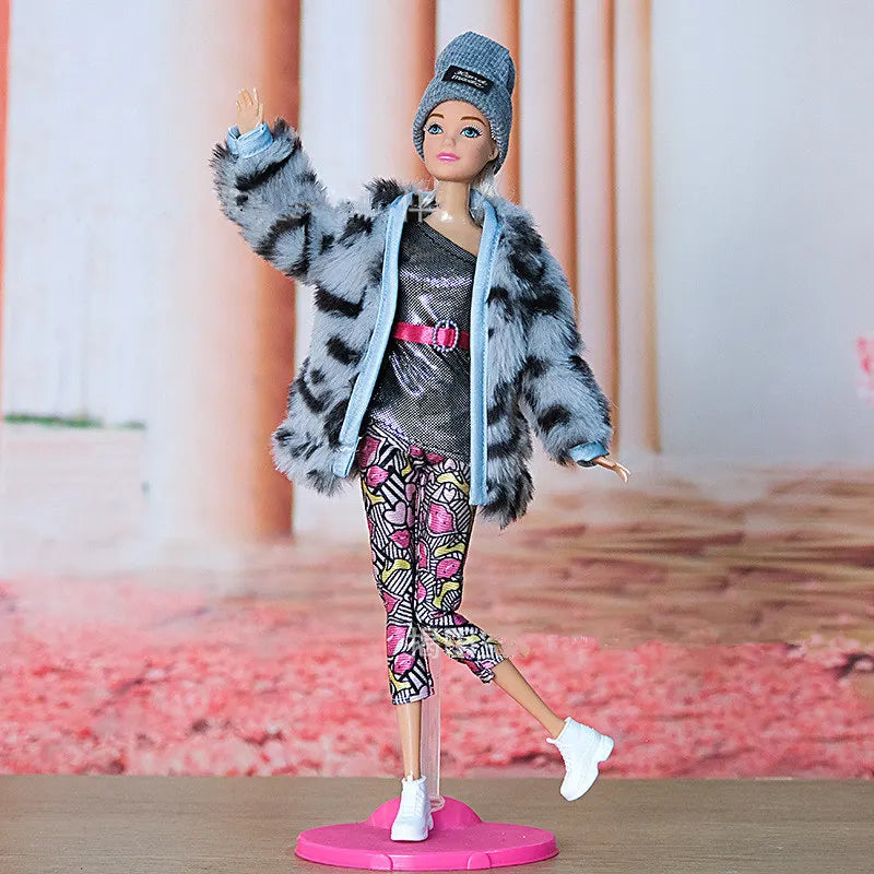 New 30cm Doll Full Set 11 Joints Movable Doll with Clothes Suit Girls Play House Dress Up Toy Gray / Doll with Clothes