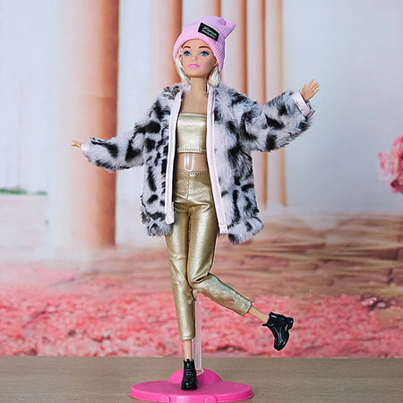 New 30cm Doll Full Set 11 Joints Movable Doll with Clothes Suit Girls Play House Dress Up Toy Gray-Pink / Doll with Clothes