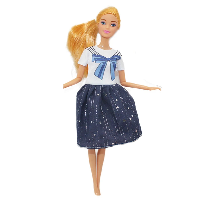 New 30cm Girl Doll Full Set 11.5inch Joints Doll with Fashion Rainbow Skirt Girls Dress Up Toys BB-010 / Doll with Clothes