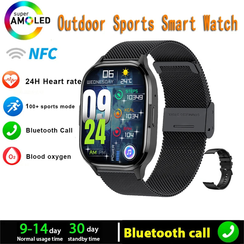 New AMOLED Screen Smart Watch Always Show Time Bluetooth Call Series 8 High Refresh Rtae NFC Smartwatch Men Sport Watches Women