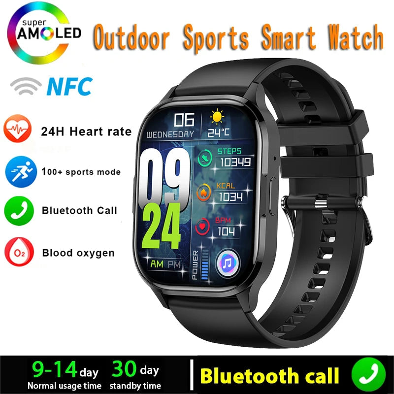 New AMOLED Screen Smart Watch Always Show Time Bluetooth Call Series 8 High Refresh Rtae NFC Smartwatch Men Sport Watches Women