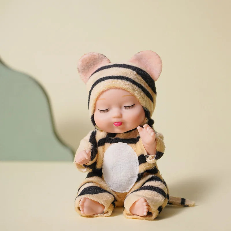 New Fashion 11cm Simulation Rebirth Dolls Toy Mini Cute Sleeping Baby Series Doll Cartoon Animal Toy for Kids Birthday Gift 11x5cm / Tiger