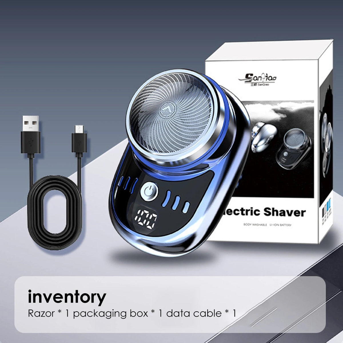 New Men Mini Electric Shaver Face Beard Trimmer USB Charging with Digital Display Pocket Beard Razor Cordless Travel Razor