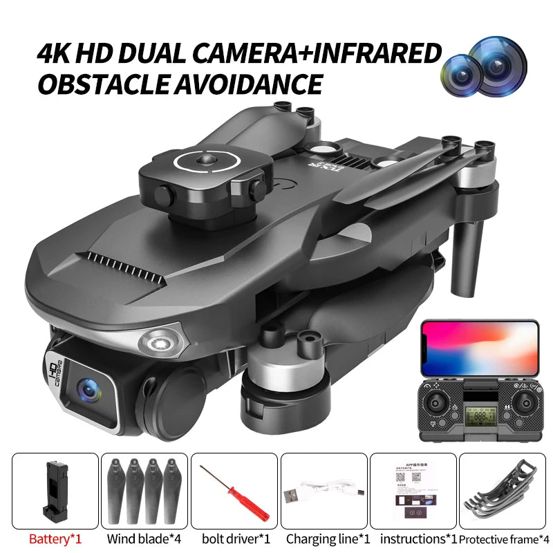 New S165 MAX Obstacle Avoidance Drone With 4K WIFI Dual ESC Camera 4-Axis Mini Foldable Brushless 4K Aircraft Drone Boy Gift Toy Black 1 Battery