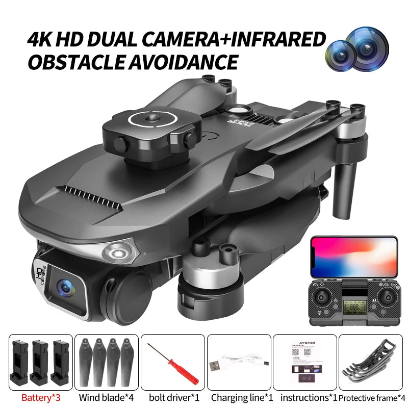 New S165 MAX Obstacle Avoidance Drone With 4K WIFI Dual ESC Camera 4-Axis Mini Foldable Brushless 4K Aircraft Drone Boy Gift Toy Black 3 Battery
