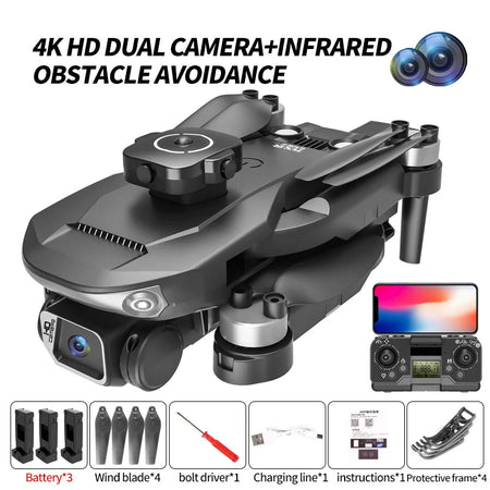 New S165 MAX Obstacle Avoidance Drone With 4K WIFI Dual ESC Camera 4-Axis Mini Foldable Brushless 4K Aircraft Drone Boy Gift Toy Black 3 Battery