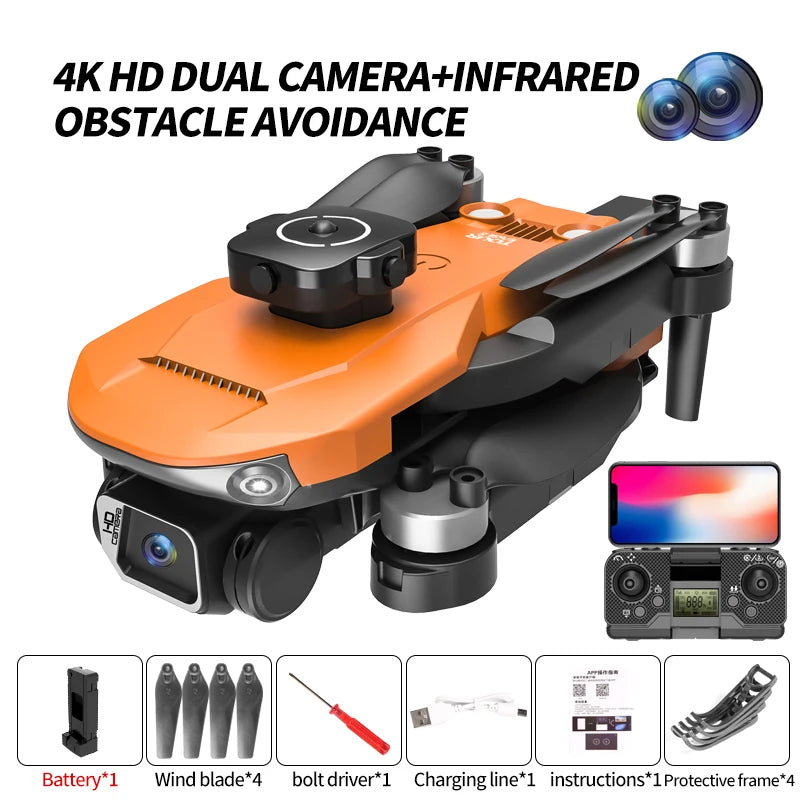 New S165 MAX Obstacle Avoidance Drone With 4K WIFI Dual ESC Camera 4-Axis Mini Foldable Brushless 4K Aircraft Drone Boy Gift Toy Yellow 1 Battery