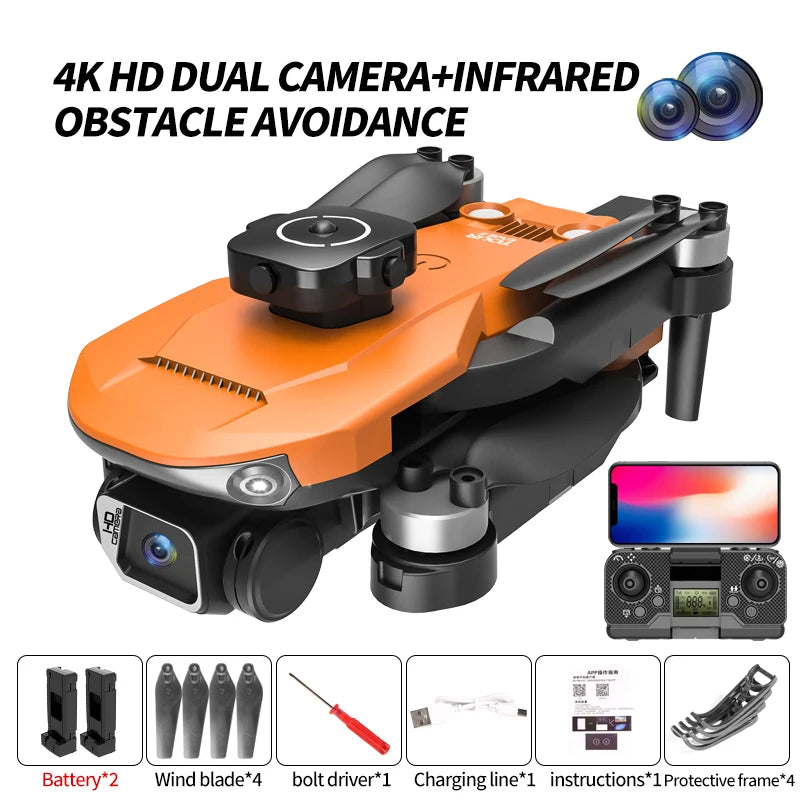 New S165 MAX Obstacle Avoidance Drone With 4K WIFI Dual ESC Camera 4-Axis Mini Foldable Brushless 4K Aircraft Drone Boy Gift Toy Yellow 2 Battery